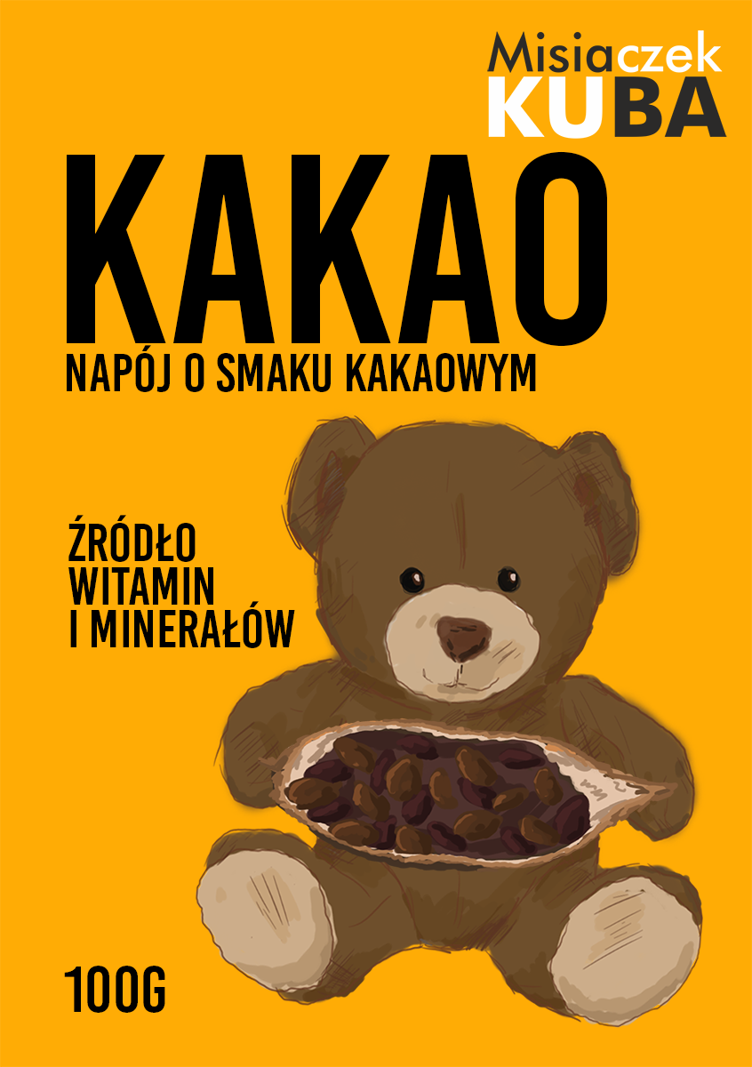 kakao Puchatek - opakowanie wykonane na zajęciach w Technik Grafiki i Poligrafii Cyfrowej w Lublinie - Centrum Kształcenia Zawodowego i Ustawicznego - LCKZiU