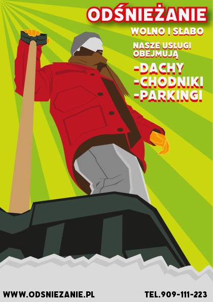 Plakata Odśnieżanie - Grafika wykonana na zajęciach w LCKZiU - Technik Grafiki i Poligrafii Cyfrowej w Lublinie - Centrum Kształcenia Zawodowego i Ustawicznego - LCKZiU